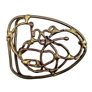 Artisan Brass Triangle Buckle Vintage Abstract Swirl Statement‎ Accessory